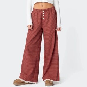 Edikted Dakota Plaid Lace Trim Pants